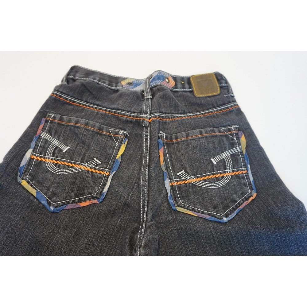 Urban Label Boys Dark Wash Plaid Trim Denim Jeans Size 10 Contrast Stitching